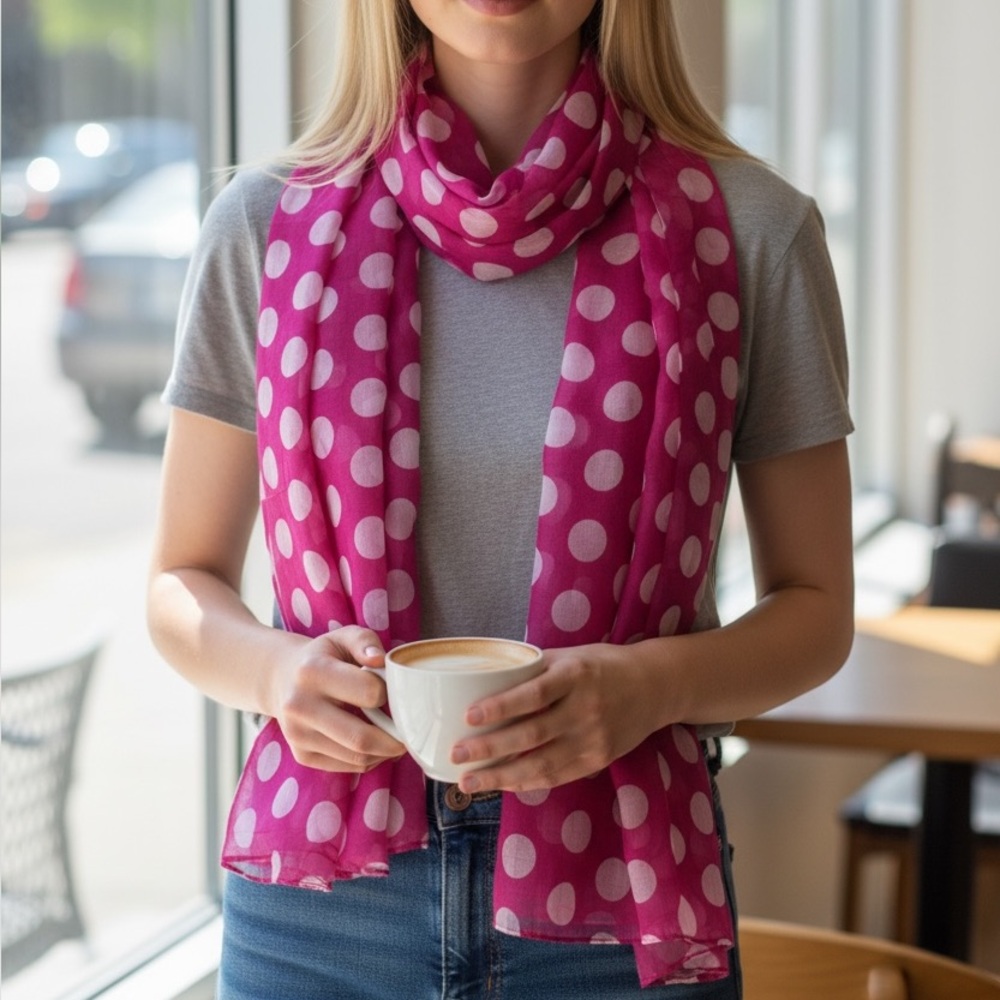Rectangular Polka Dot Scarf NWT Lightweight Classic Chic 2 Color Options